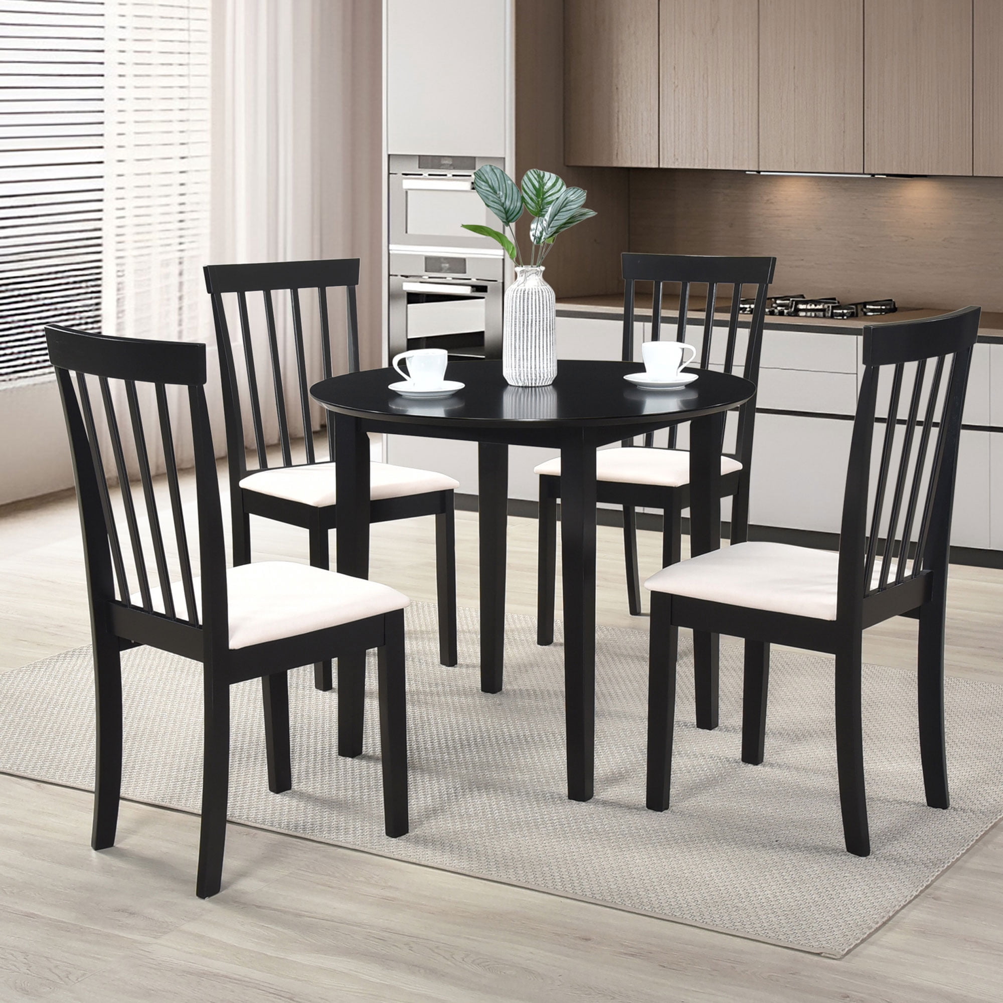 Kings Brand Furniture - Set of 4 Wood Dining Chairs - Upholstered Modern Dining Room Kitchen Armless Side Chair, Black