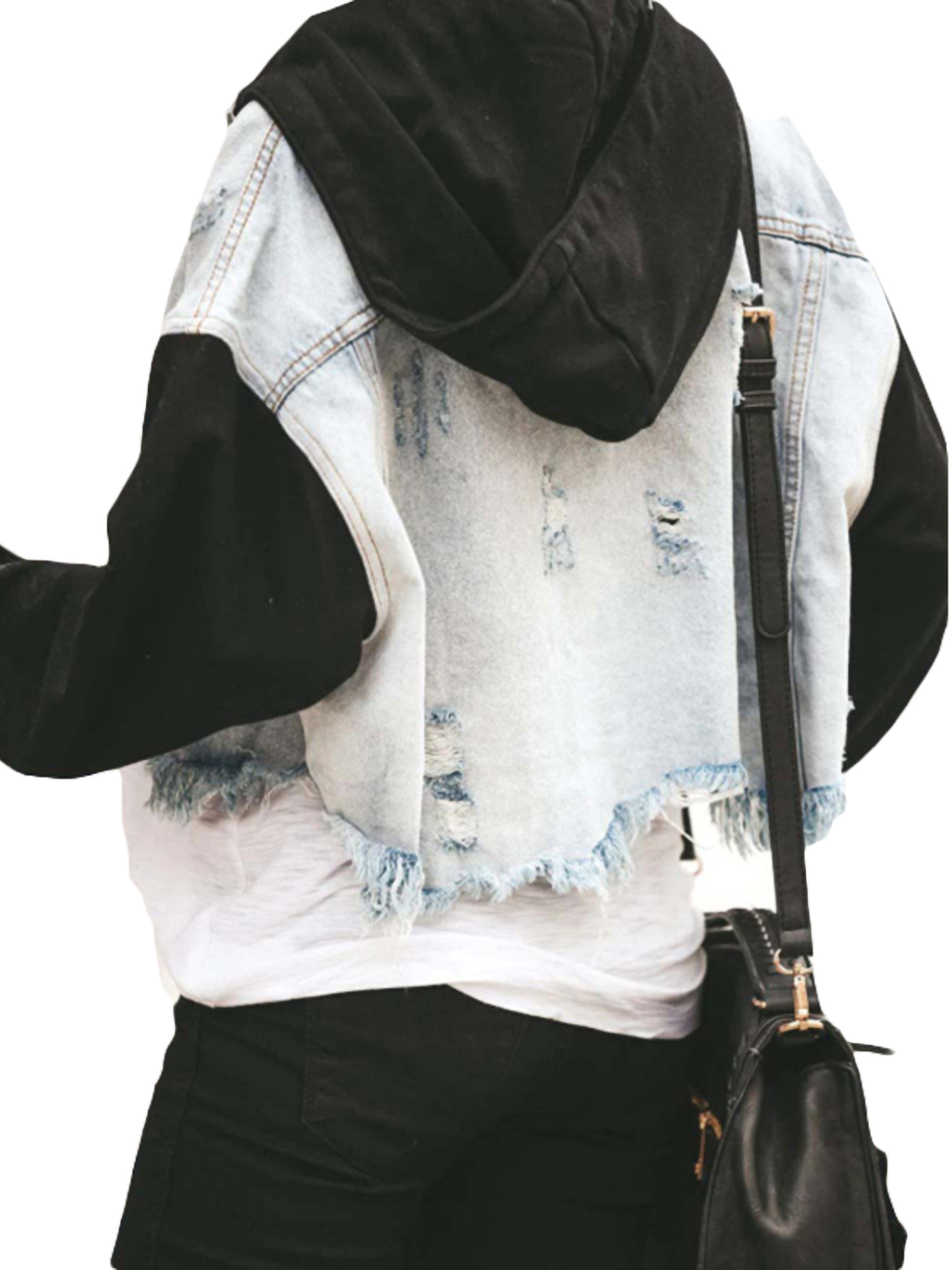 cropped black denim jacket distressed
