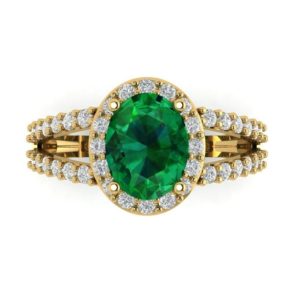 Clara Pucci 14K Yellow Gold 2.6ct Emerald Halo Ring for Women