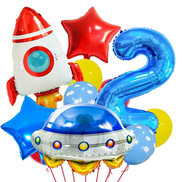 Set de globos con temática espacial para segundo cumpleaños, 11 unidades, con cohete y ovni