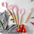 thumbnail image 2 of Pink Kitchen Utensil Premium Silicone Utensil With Non-Stick Flexible Wood Handle Cooking Cookware Home Kitchen Supplies, 2 of 3