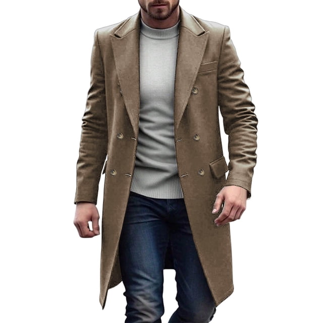 Men's Windbreaker Double Breasted Woolen Coat - Classic Solid Color Casual Design