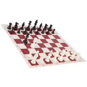 Tournament Chess Set -  Heavy Double Weighted Tournament Chess Pieces with Burgundy/White Roll-up Chess Board