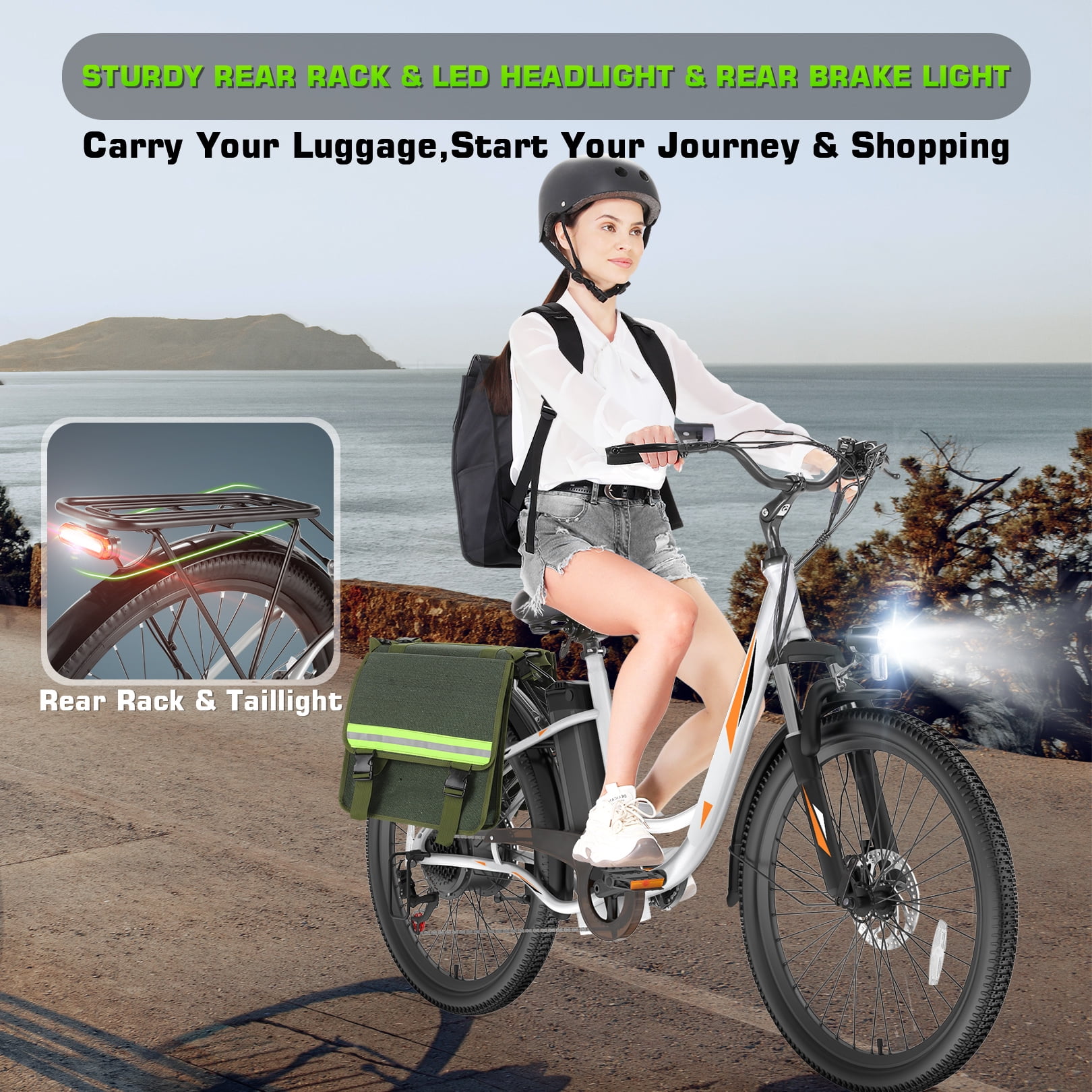 Elifine 26" 500W Electric Bike for Adults, 48V 7.8Ah Battery City Ebike Adult, Cruise Control Mode, Low-Step Thru Hybrid Electric Cruiser Bicycle, Shimano 7 Speed Commuter E-Bikes for Women, UL2849