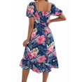 thumbnail image 6 of Women's Off Shoulder Floral Smocked Midi Flowy Long Dresses Dress for Beach Summer Blue M, 6 of 10