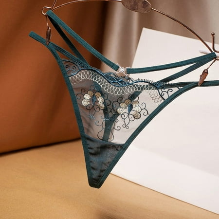 

Aayomet Women s Underwear Women s Sexy Panties Mesh Embroidery Thin Style Breathable Hollowed Out Low Waisted Thong Green One Size