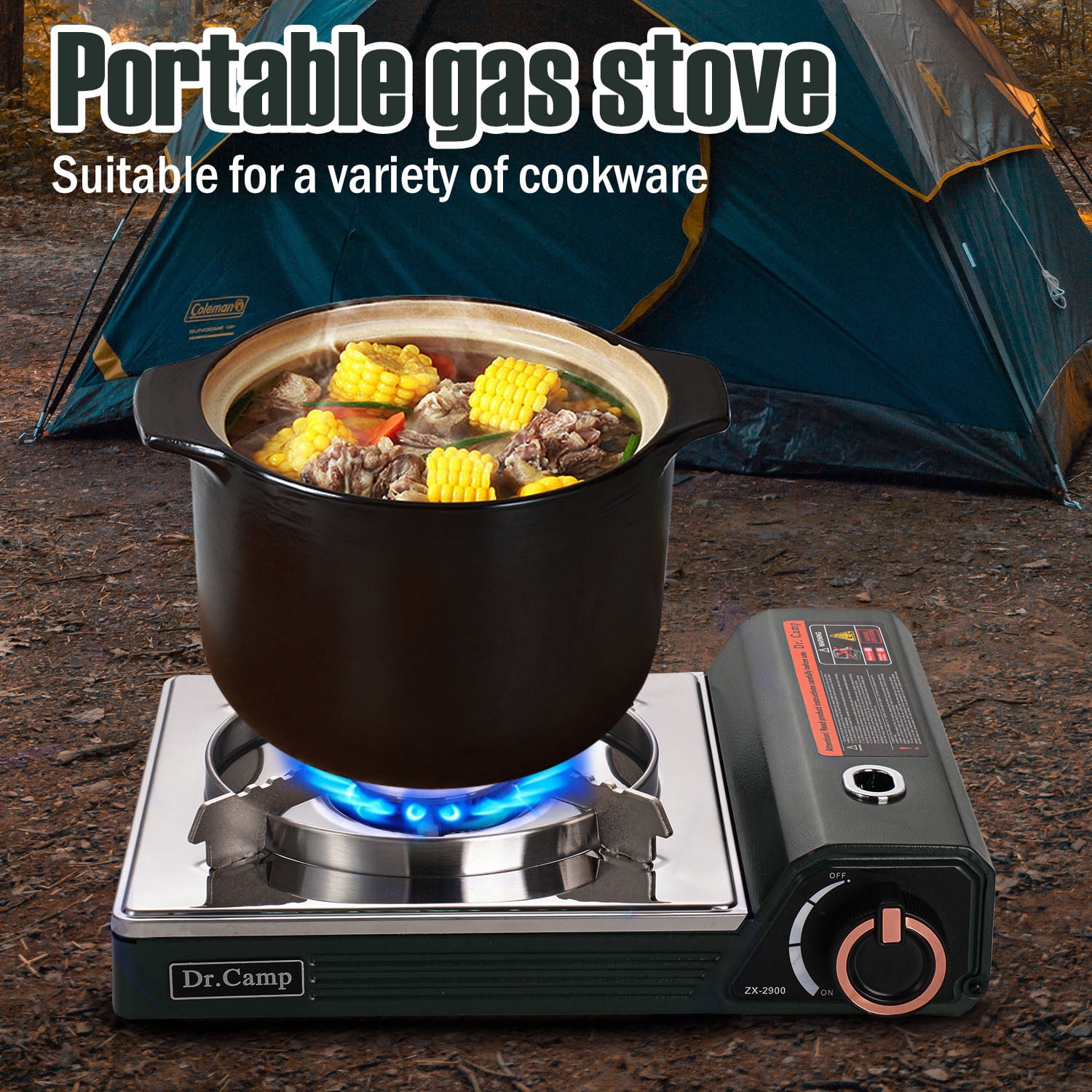 Butane Gas Camping Stove, Portable Single Burner Outdoor Cooking Stove with Easy Ignition, Compact Gas Cooktop for Camping, Hiking, Picnic