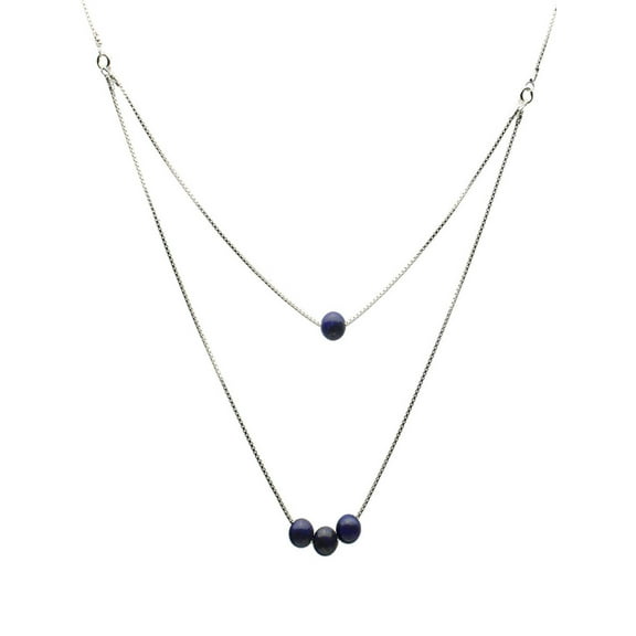 One-to-Two Strand Blue Lapis Stone Beads Sterling Silver Box Chain Necklace, 17" 2" Extender