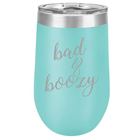 

16 oz Double Wall Vacuum Insulated Stainless Steel Stemless Wine Tumbler Glass Coffee Travel Mug With Lid Bad & Boozy Funny (Teal)