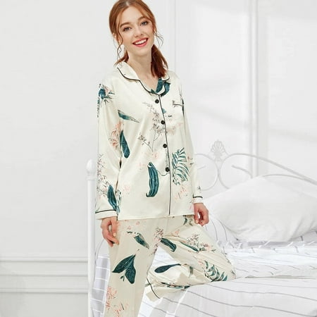 

TWIFER Winter Womens Pajama Women Fashion Pajama Printing Sets Long Sleeve Button Down Sleepwear Nightwear Soft Pjs Lounge Sets