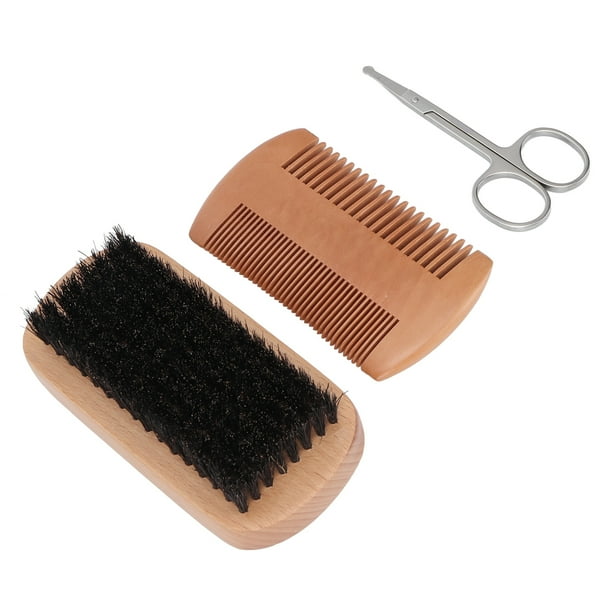 Tebru 3Pcs/Set Beard Brush Comb Set Mustache Grooming Kit With Scissors