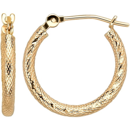 Simply Gold 2x16mm 14kt Yellow Gold Textured Hoop Earrings