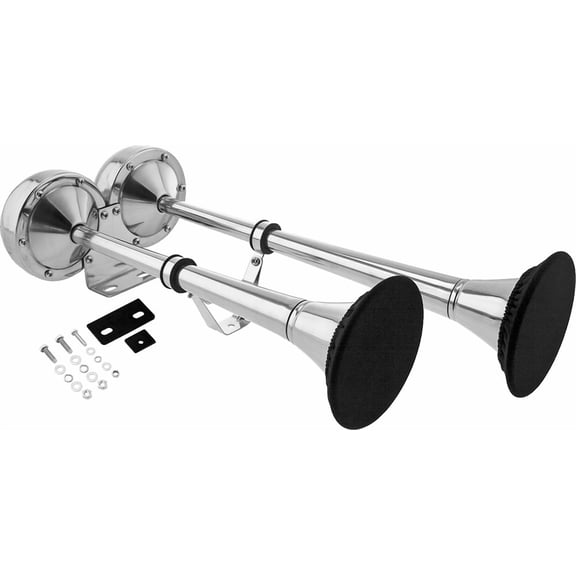 Vixen Horns Loud Powerful Dual Stainless Steel Trumpets Marine Electric Train Horn w/Covers for Boats/RV/Trucks 12V Chrome VXH2112MAR/P