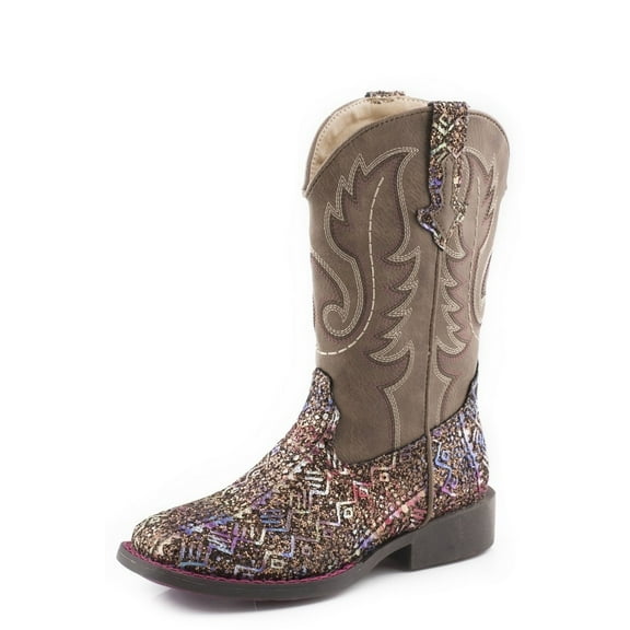 Roper Western Boots Girls Glitter Aztec Brown 09-018-1225-2986 BR