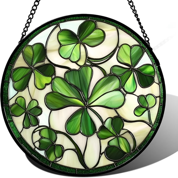 XIBUFE Stained Glass Window Hanging Ireland Green Lucky Clover Suncatcher for Doors Garden St. Patrick'S Day Sun Catchers Decor Mother'S Day Birthday for Women Men Mom Nana 6.3 In