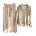 thumbnail image 1 of Puntoco Conjunto de camisa de 2 piezas con bolsillo de manga larga y pantalones largos de cintura alta para mujer Puntoco Puntoco-6591, 1 of 2