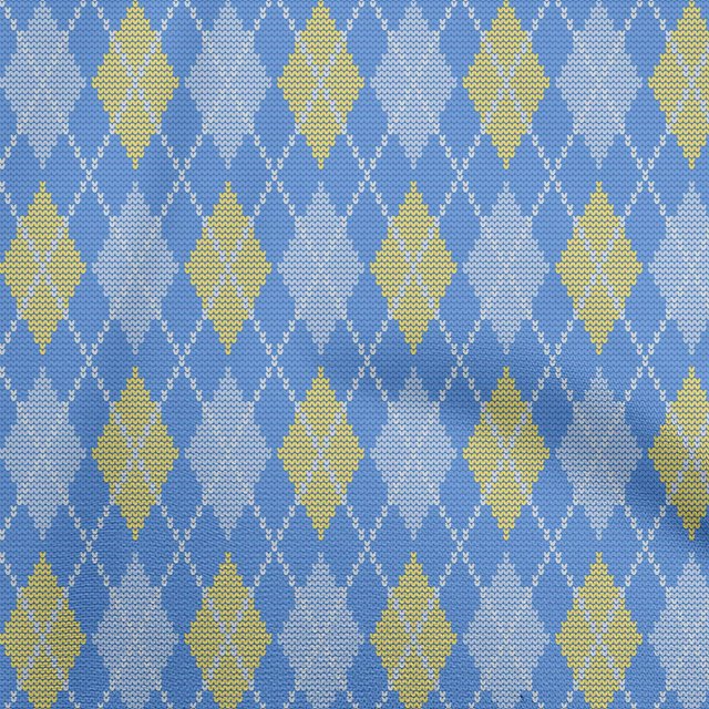 oneOone Polyester Spandex Medium Blue Fabric Argyle Sewing Material Print Fabric By The Yard 56 Inch Wide