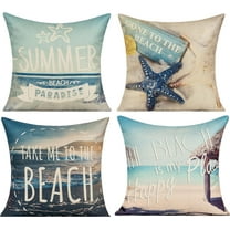 Outdoor Decorative Beach Coastal Throw Pillow Covers 18x18 Set 4 Summer Nautical Patio Furniture Sunbrella Ocean Themed Decoration Cushion Starfish Accent Pillows for Daybed Couch Sofa