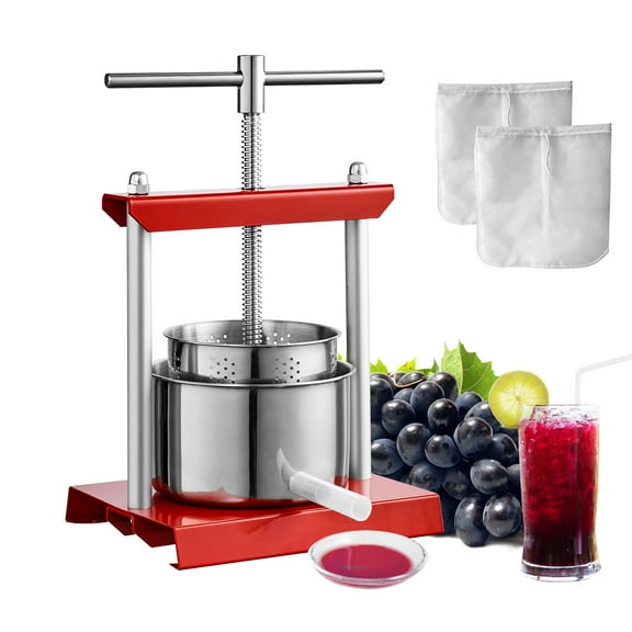 VEVOR Fruit Wine Press, 0.88 Gallon/3.36L, 2 Stainless Steel Barrels, Manual Juice Maker,Cider Apple Grape Tincture Vegetables Honey Olive Oil Making Press with T-Handle for Outdoor,Kitchen and Home