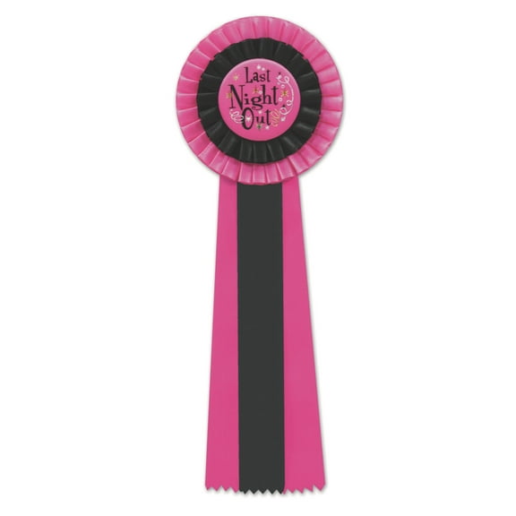 Beistle Pack of 3 Pink and Black Last Night Out Wedding Bachelorette Rosette Ribbons 13.5"