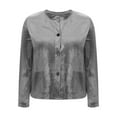 thumbnail image 5 of JUSLIO Button-Up Women Tops Velvet Fleece Cardigans Fashion Long sleeve V Neck Cardigans Dark Gray S, 5 of 6