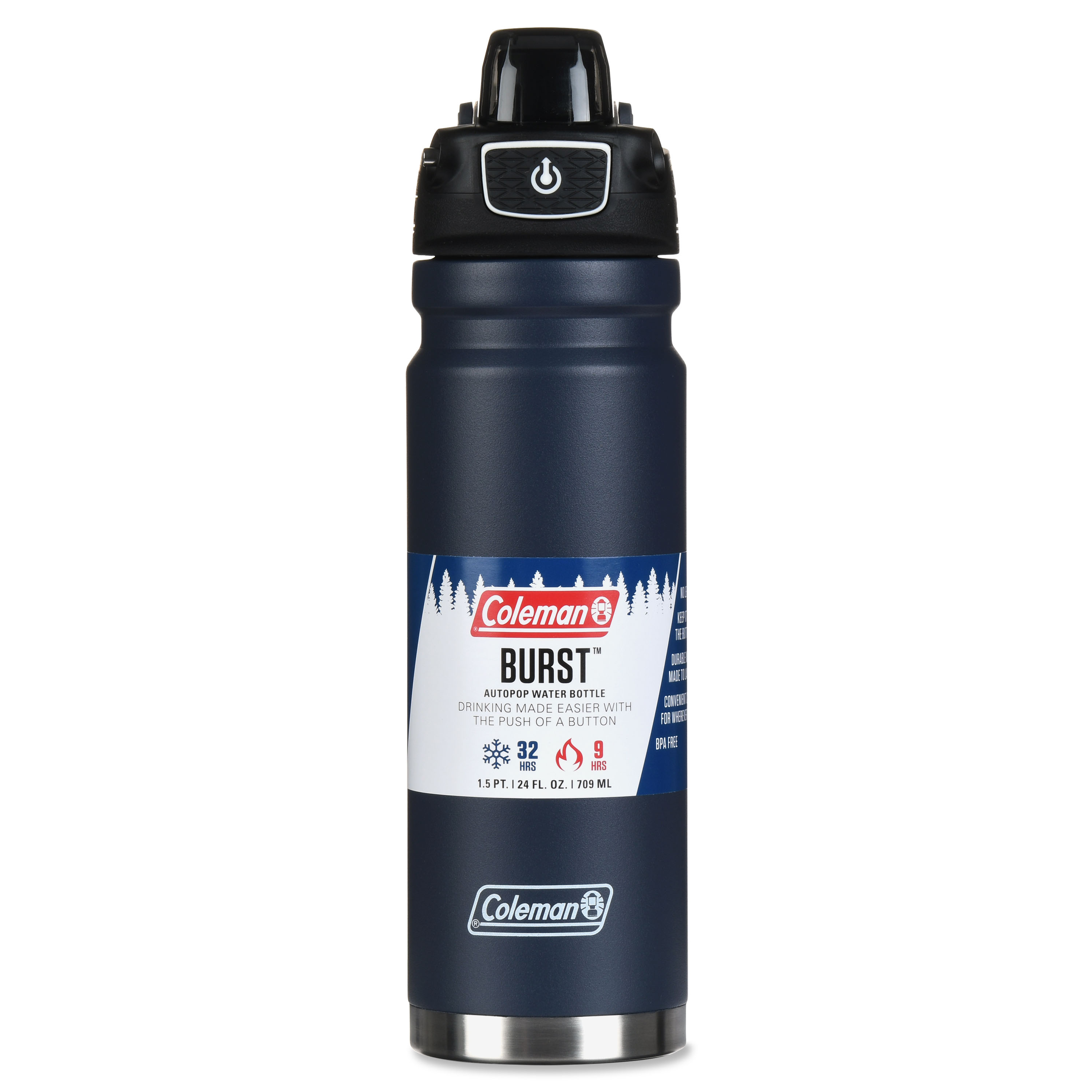 Coleman Burst Poptop Stainless Steel Insulated Water Bottle, 24 oz, Blue Nights - image 5 of 7