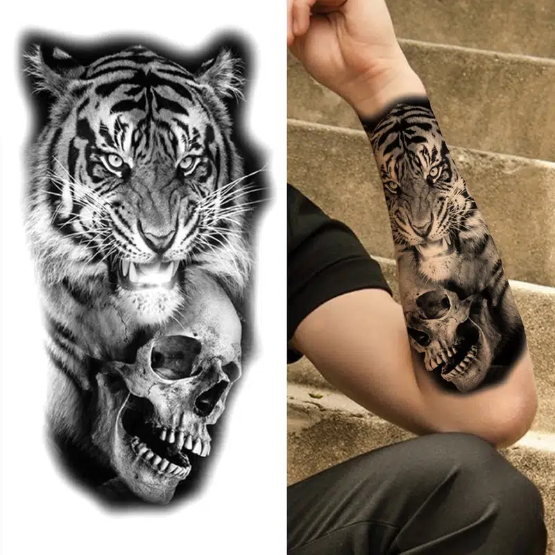 Tattoo Stickers For Women Kids Men Flower Snake Lion Wolf Bone Flower  Temporary Tattoo Skeleton King Animal Fake Tattoo 