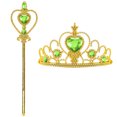 thumbnail image 4 of Green Princess Dress Halloween Costumes, Suit with Crown Wand Necklace Earrings Bracelet and Sleeves, Cosplay Costume for Birthday Party, 4 of 9