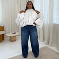 thumbnail image 3 of AURA Women Plus Size Off Shoulder Organza Blouse Long Sleeve Loose Fit Elegant Fall Top, 3 of 5