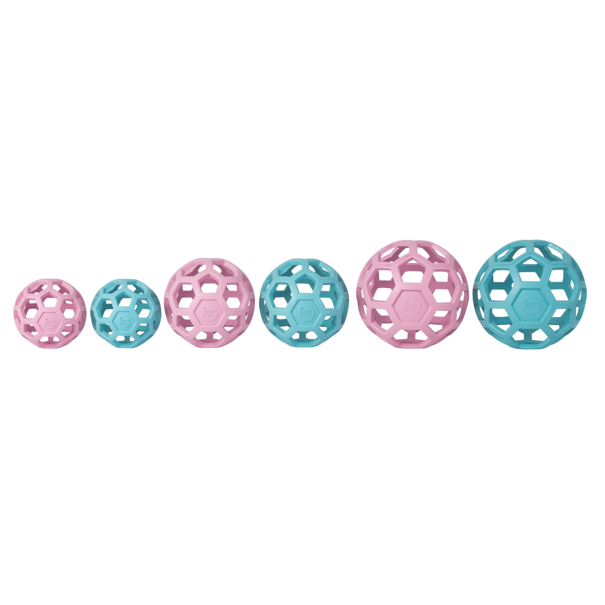 JW HOL-ee Roller™ Tug and Fetch Treat Dispenser Puzzle Ball Dog Toy, Natural Rubber, Medium 4.5" for Dogs 20 to 60 lb, Pink, Pack of 1
