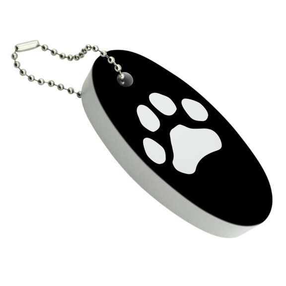 Paw Print Dog Cat White on Black Floating Keychain Oval Foam Fishing Boat Buoy Key Float