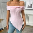 thumbnail image 7 of ABATAB Off the Shoulder Shirts for Women Bow Slim Fit Party Tops Short Sleeve Irregular Hem Trendy Summer Tshirt Blouses, 7 of 7