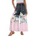 thumbnail image 2 of Womens Boho Ruffle Hem Palazzo Pants Elastic High Waisted Ties Wide Leg Flowy Lounge Pants with Pockets Pink M, 2 of 5