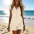 thumbnail image 6 of ClodeEU Women's Short Sleeve Button Front Romper,Casual V Neck Solid Color Shorts Jumpsuit Beige,Women's Plus L, 6 of 8