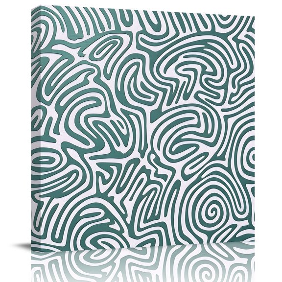 Framed Canvas Wall Art for Living Room Green Swirling Lines Wall Decor, Abstract Curves Waves Aesthetic Paintings for Bedroom Office Kitchen Bathroom, Ready to Hang Artwork Wall Pictures 16x16 Inch