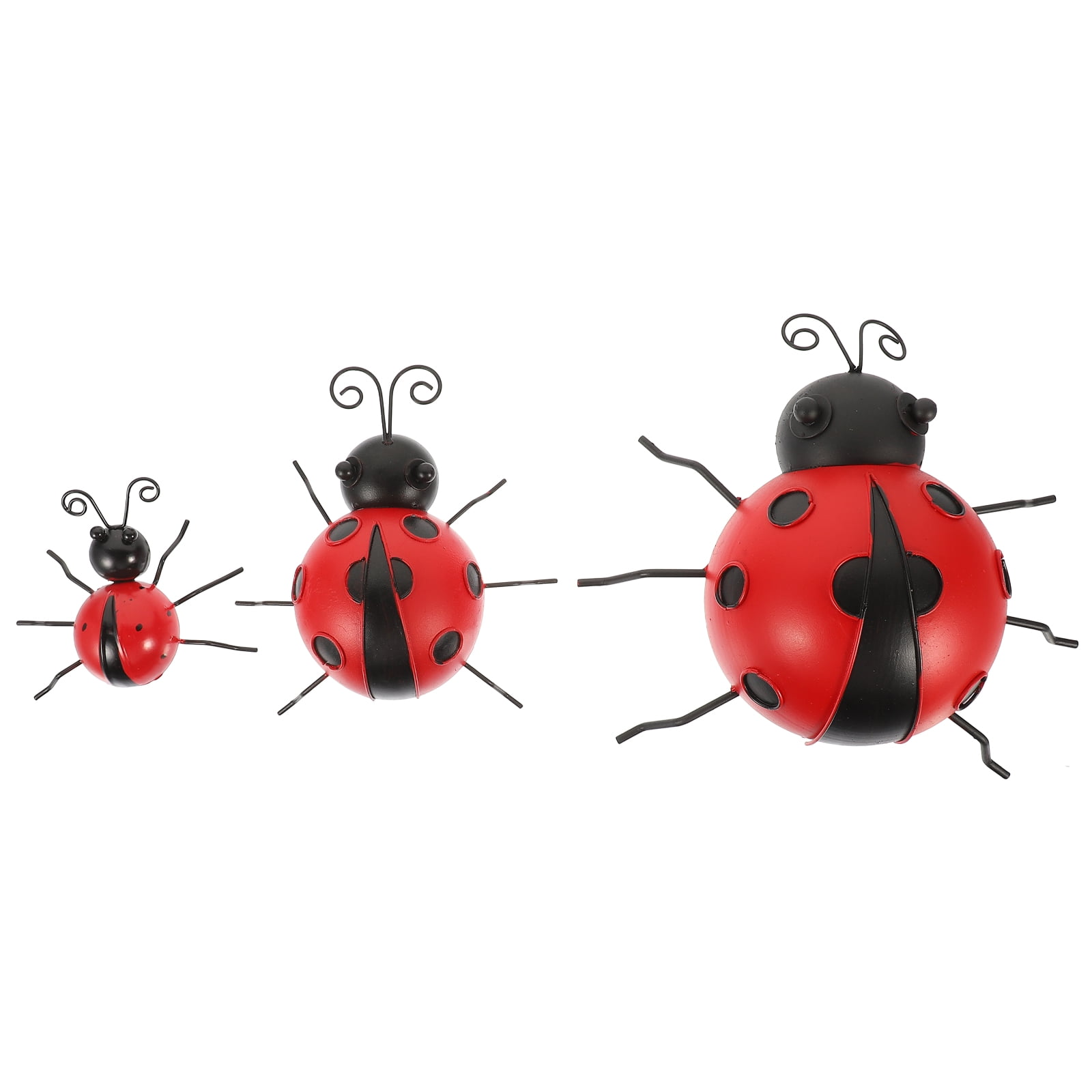 NUOLUX 3Pcs Simulation Red Ladybug Decor Iron Art for Garden and Terrace
