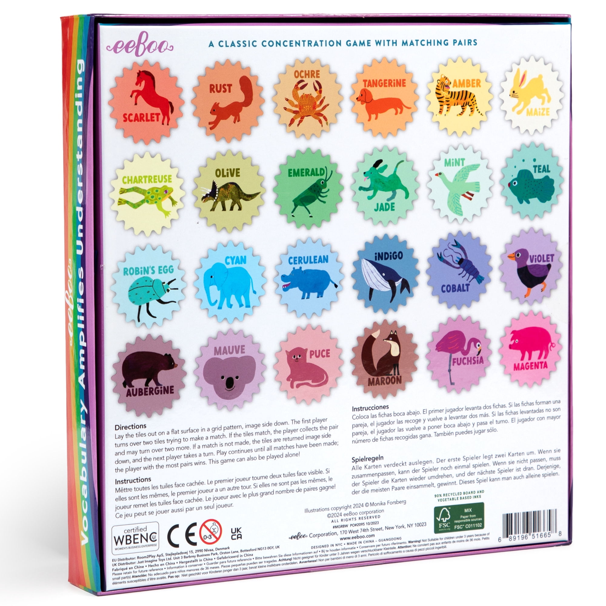 eeBoo: Rainbow Memory Matching Game - 24 Pairs To Memorize & Match, Colors & Animals, Encourages Recognition, Concentration Skills, Kids Ages 5+