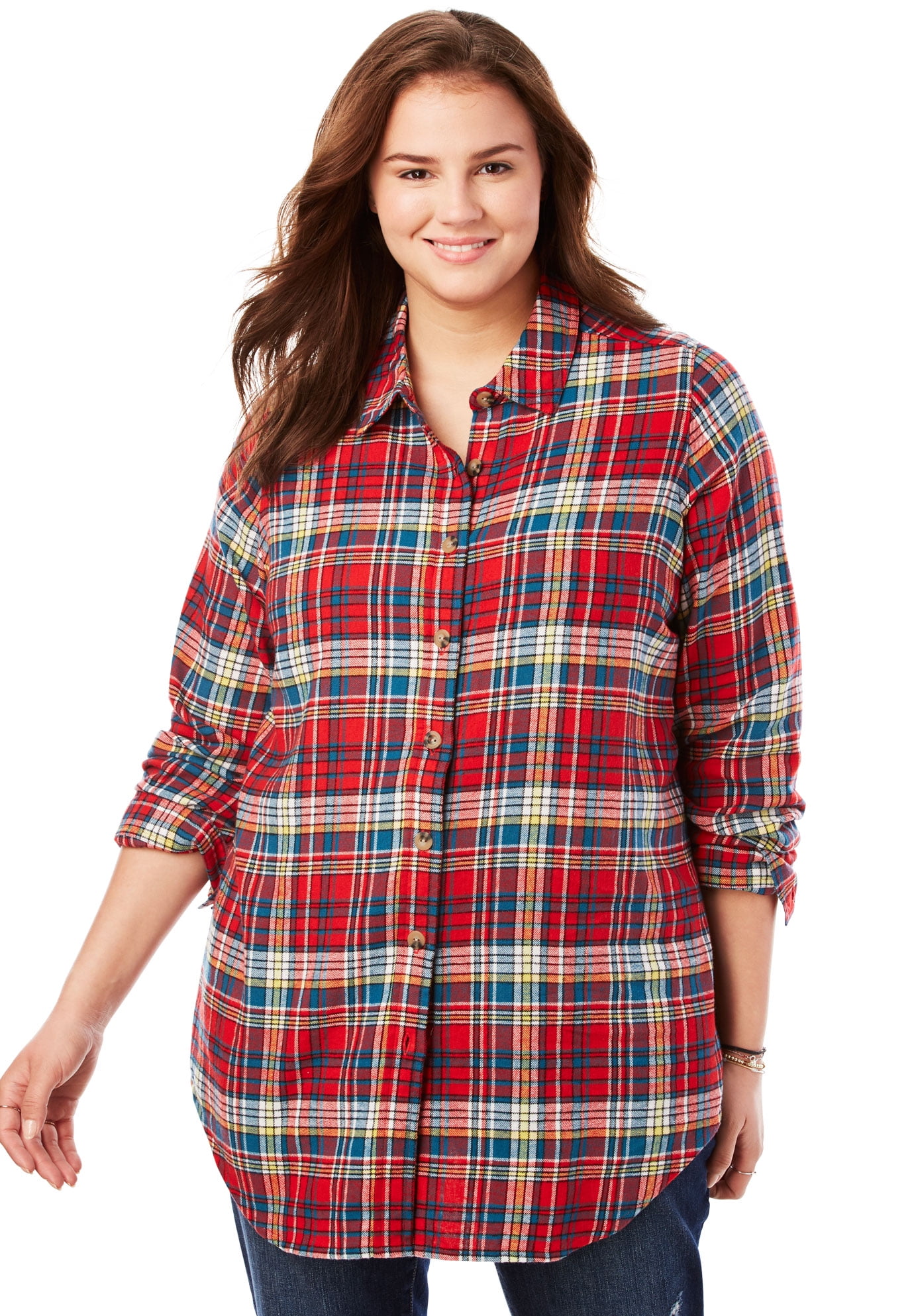Woman Within Plus Size Classic Flannel Shirt Blouse - Walmart.com