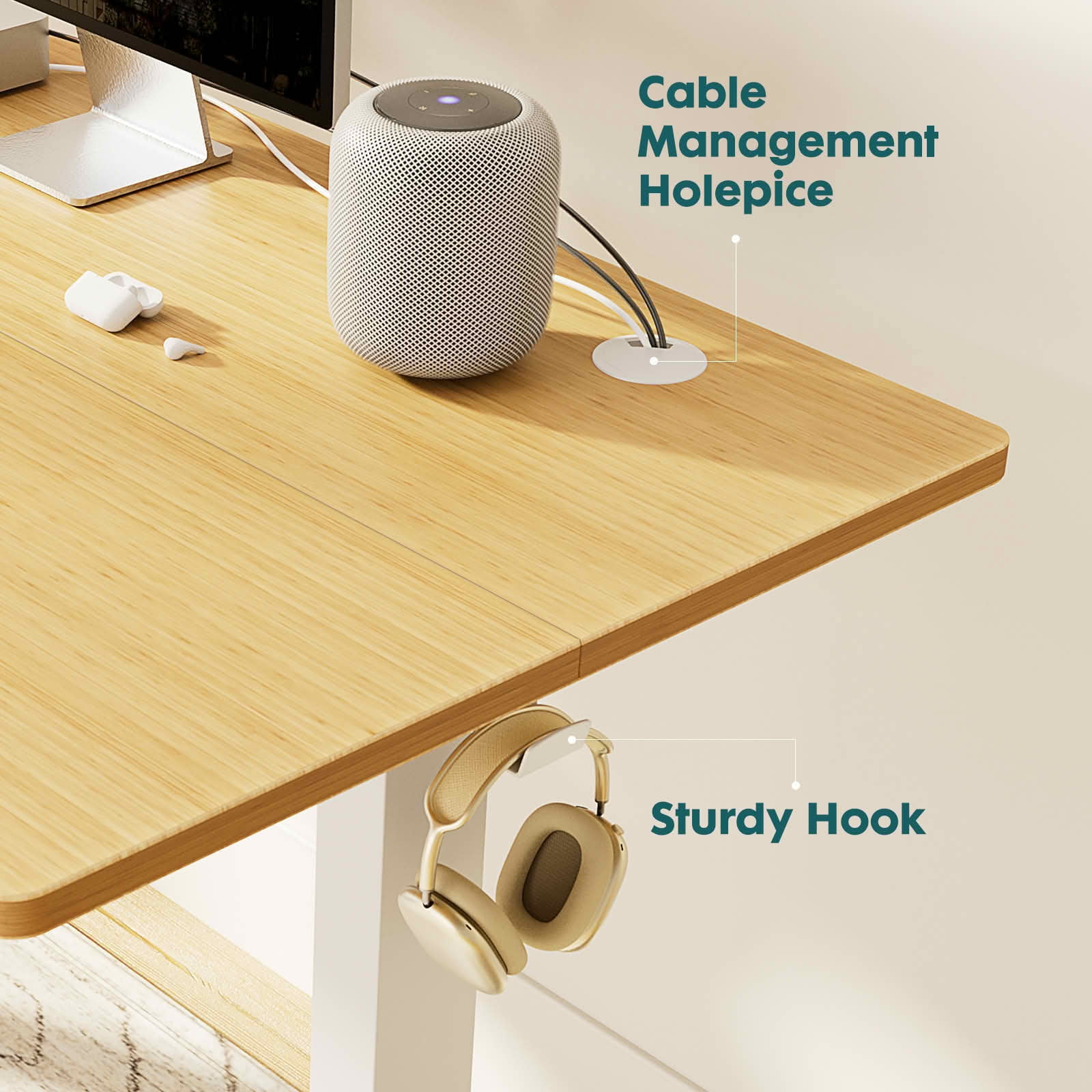 MAYEERTY 55x24 Ergonomic Height Adjustable Desk, T-Shaped Metal Bracket, Computer Workstation, Oak