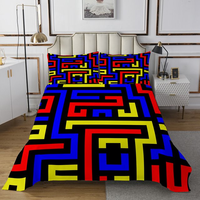 Erosebridal Geometric Stripes Bedspread Sets Twin Size,Abstract Artwork Bed Quilt,Lines Decor,Breathable,2pcs