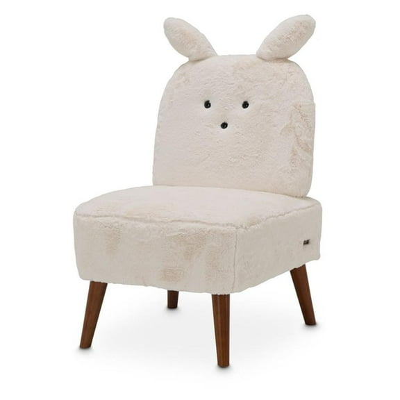Michael Amini Faux Fur Bunny Accent Chair in Ivory and Capri Wood