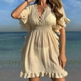 thumbnail image 6 of TMOYZQ Womens Swimsuit Coverups Hollow Out V Neck Bathing Suit Cover Ups Dress Short Sleeve Ruffle Swimwear Cover Up, 6 of 7