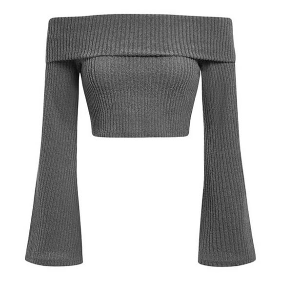 DuoJiaJ Seductive One Shoulder Sweater For Women | Long Sleeve Knit Top Women’s T-Shirts Gray