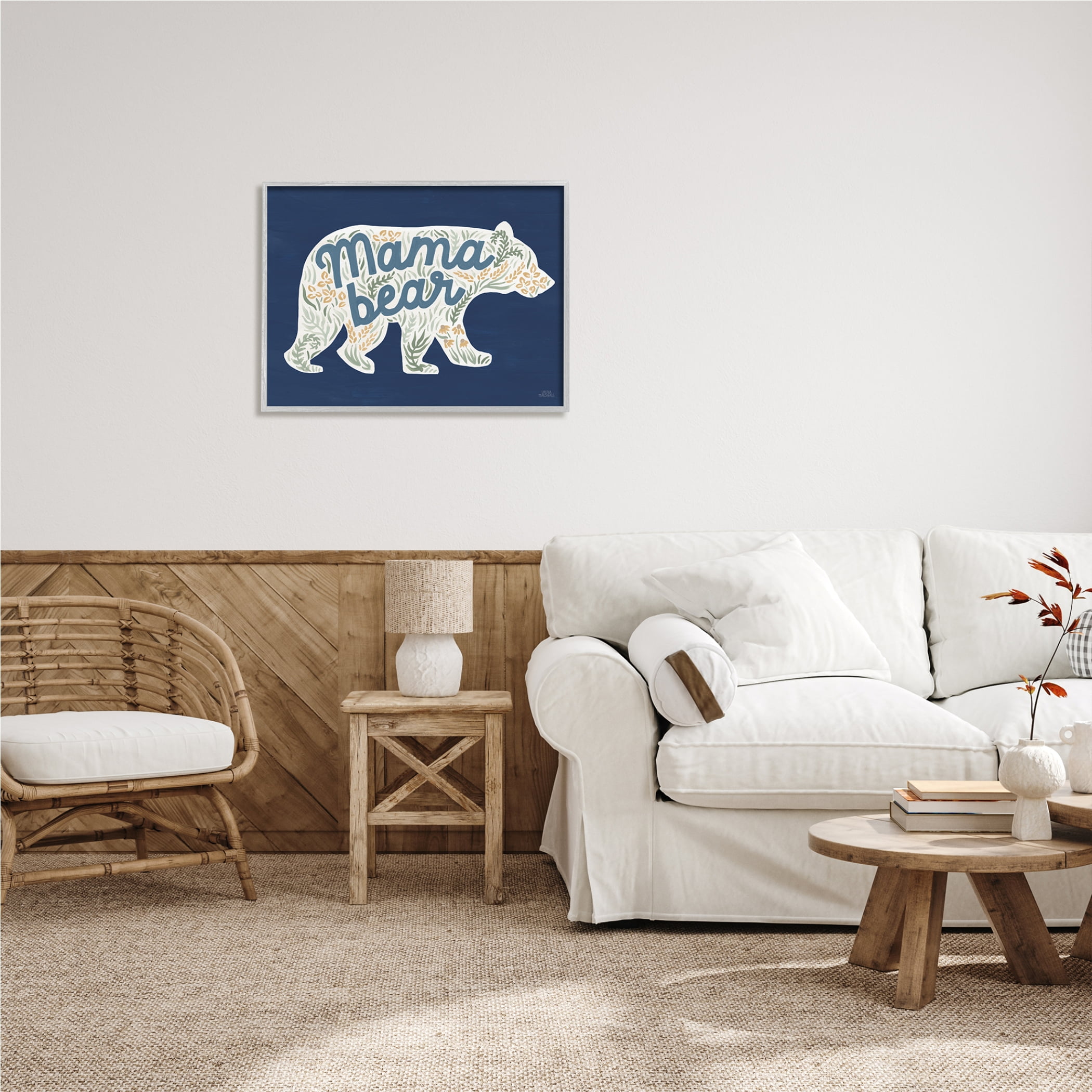 Stupell Industries Blue Mama Bear Botanicals Botanical & Floral Painting Gray Framed Art Print Wall Art, 30 x 24