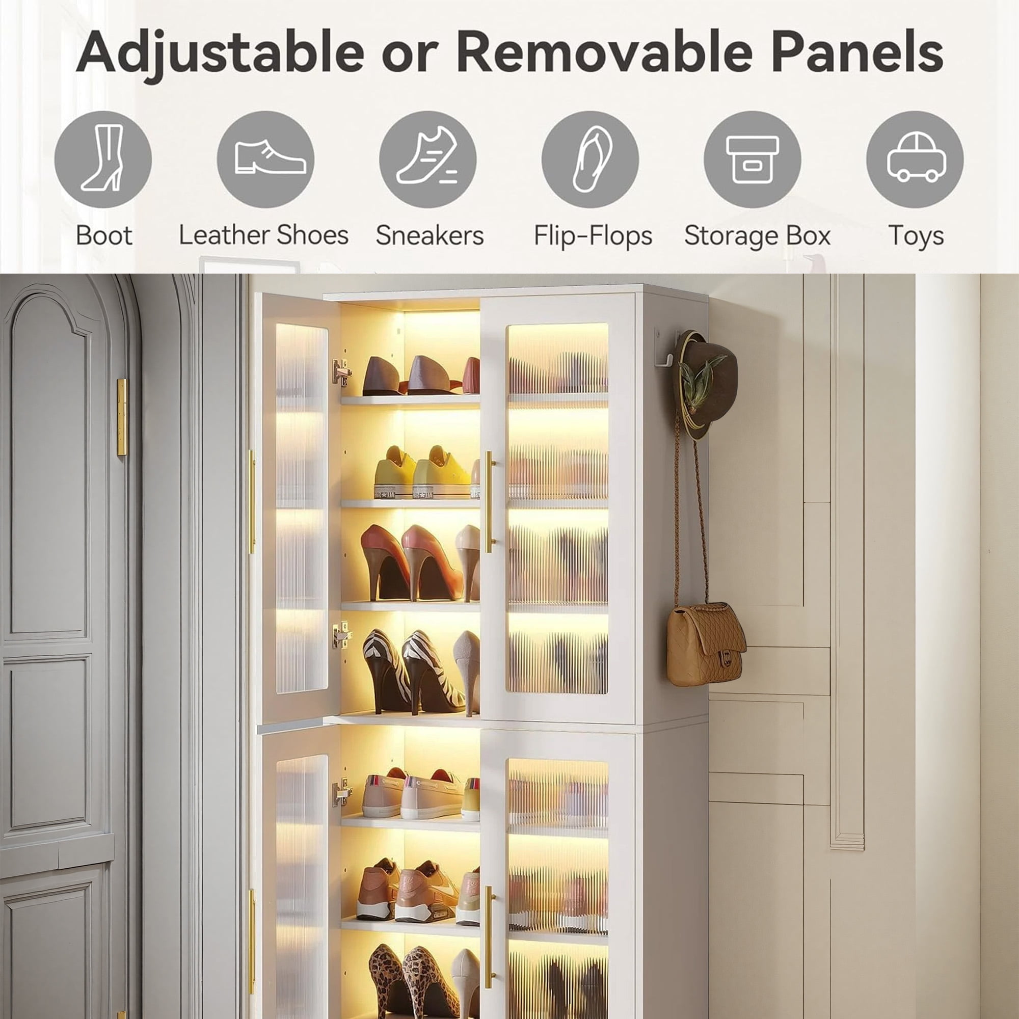 MAYEERTY Shoe Storage Cabinet with Remote-Controlled LED Lights for Smart Home Decor