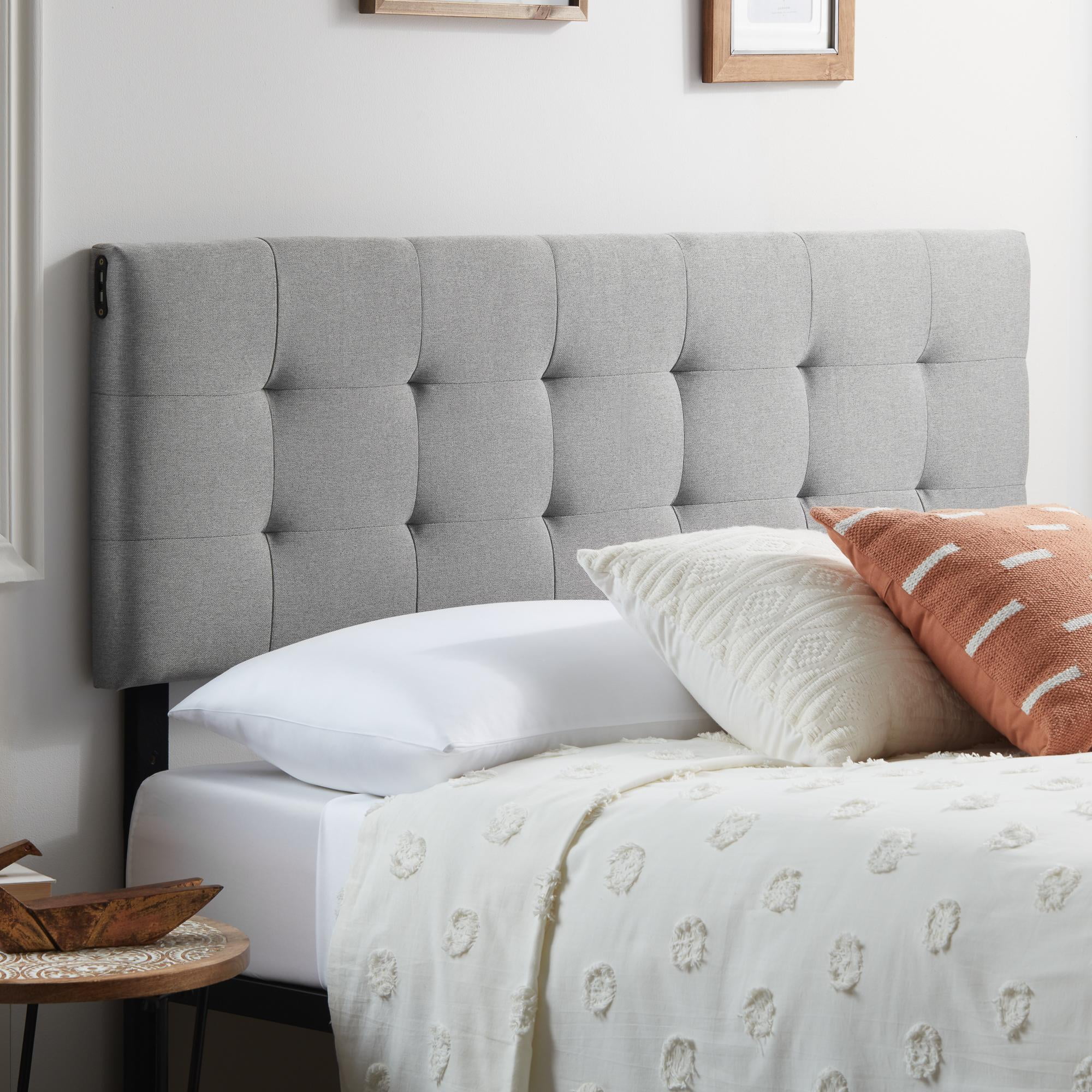 Rest Haven Upholstered Square Tufted, Grey Padded Headboard King