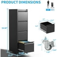 thumbnail image 3 of 4-Drawer Mobile File Cabinet with Lock and Wheels, Tall Vertical Filing Cabinets Steel Rolling Storage Cabinet for Home Office Legal/Letter/A4 Files, Require Assembly (Black), 3 of 6