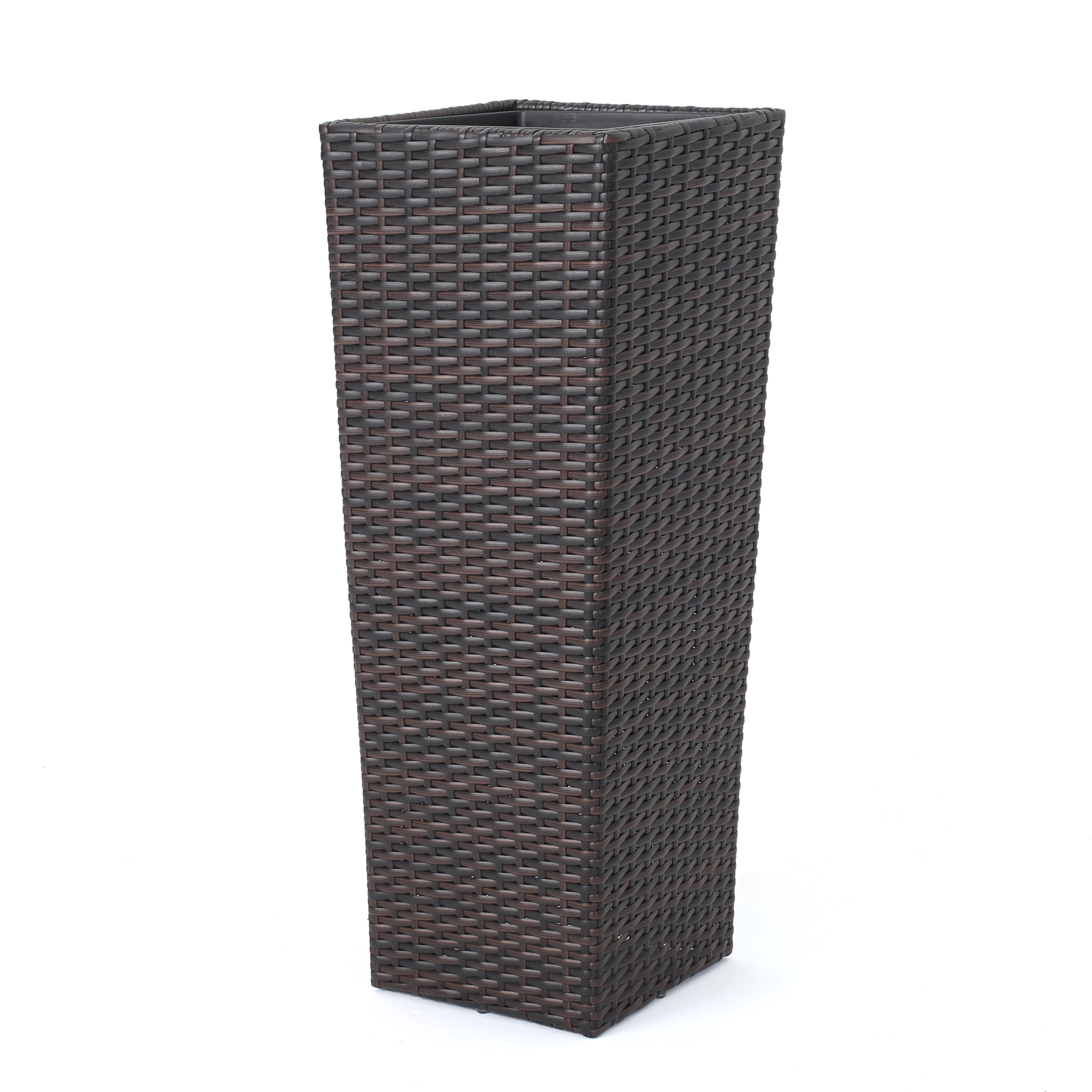 Tall Outdoor Planters Set of 2,Modern PE Wicker Planter Pots with Drain Holes for Garden, Patio, Porch, Backyard,Brown