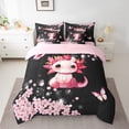thumbnail image 2 of Feelyou Kawaii Flower Axolotl Bedding Comforter Set 7pcs for Girl, Pink Cherry Blossoms King Bedding Sets, Dreamy Buttefly Reversible Bed Sheets, Luxury Bedroom Decor, 2 of 8