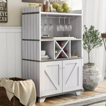 Keya Multi-Storage Wood Wine Rack, White Oak and Distressed Gray